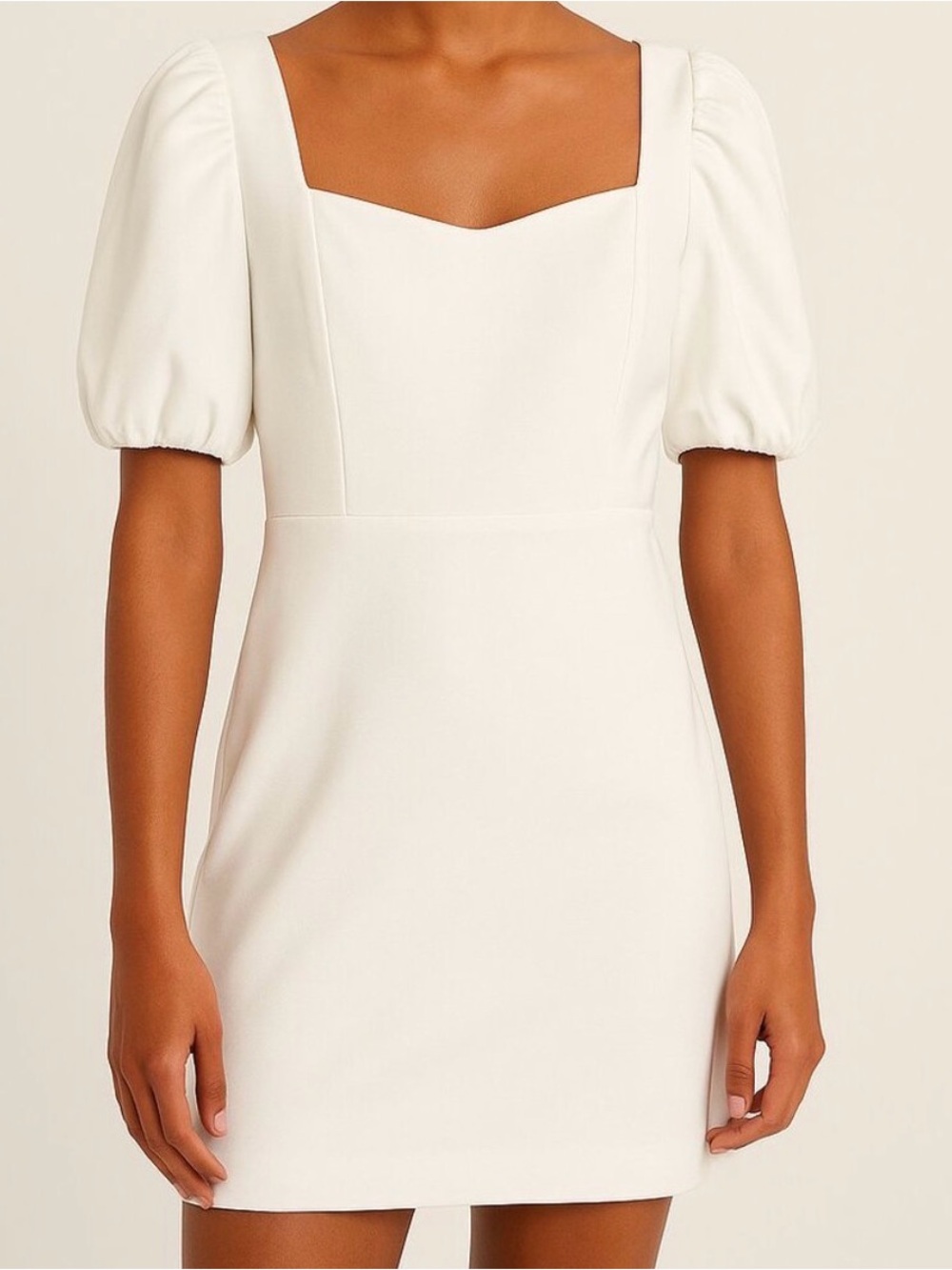 French Connection French Cream White Square Neck Puff Sleeve Mini Dre
